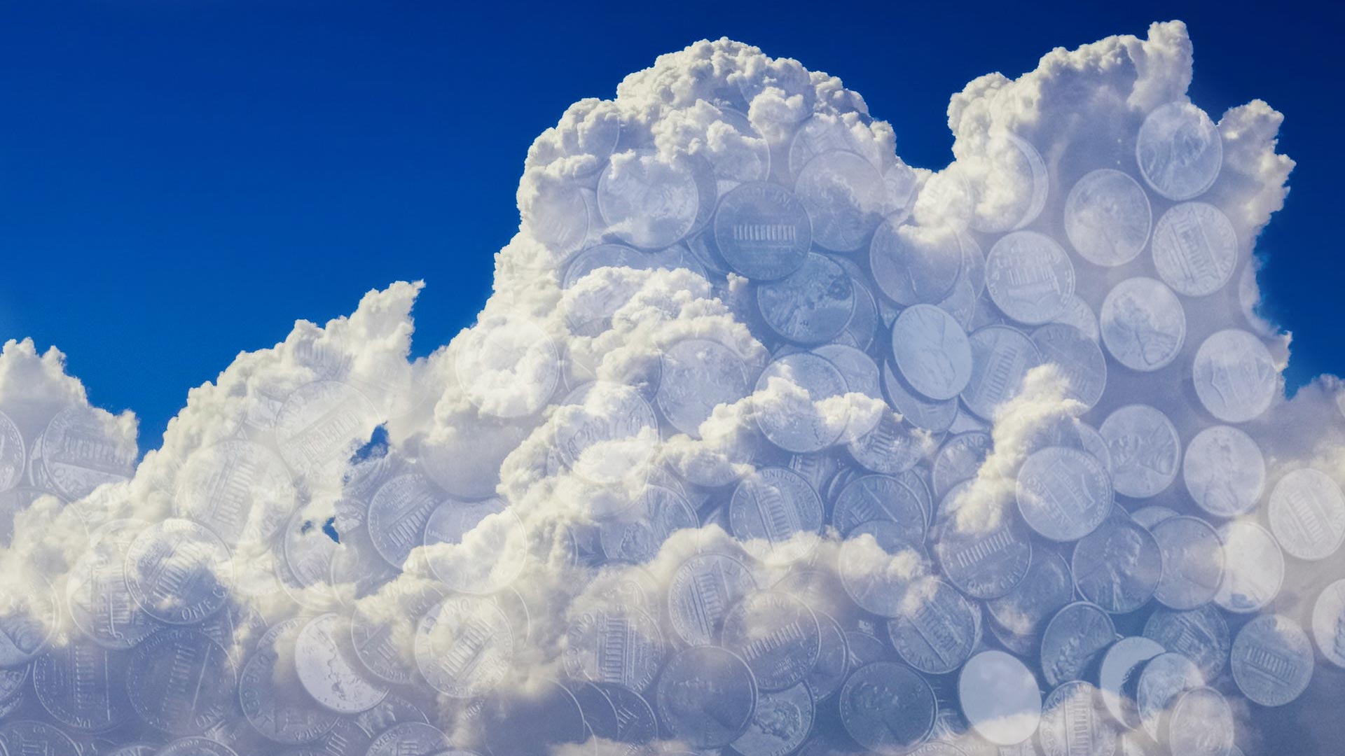 a cloud with coins in the sky