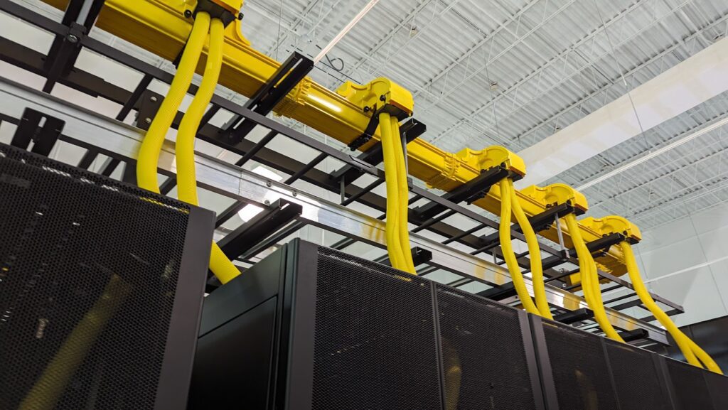 Row of liquid-cooled cabinets