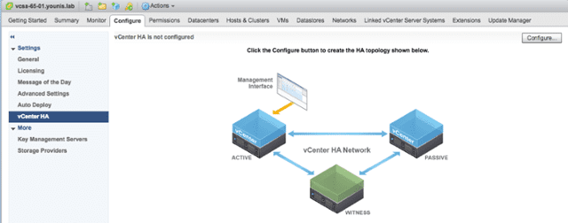 Configuring vCenter HA within the UI